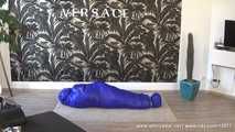 Mercy - being caught in the blue shiny nylon sleepingbag