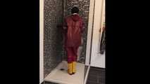 Miss Francine in AGU rainwear and transparent raingear under the shower