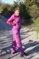 Watch Sandra enjoying her shiny nylon Suit riding a Bike