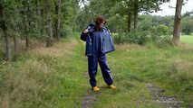 Miss Petra goes for a walk in Farmerrain jacket,  rain dungarees and rubber boots