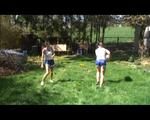 Jill and a friend of her playing soccer in the garden while wearing shiny nylon shorts (Video)