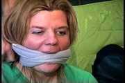 38 Yr OLD SOCIAL WORKER GETS HANDGAGGED, MOUTH STUFFED, CLEAVE GAGGED, TIED WITH RAWHIDE, WRITES RANSOM NOTE, WRAP BONDAGE TAPE GAGGED AND GAG TALKS 