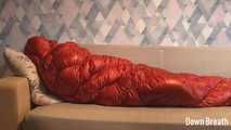 Shiny down sleeping bag fetish and breathplay