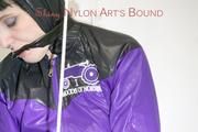 Mara tied and gagged in a cellar wearing sexy shiny nylon rainwear (Pics)