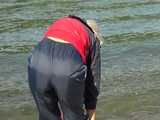 Watch Chloe enjoying her shiny nylon Rainwear at the River