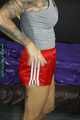 Watch Maly enjoying her shiny nylon Shorts 