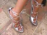 7 inch high heels dangling