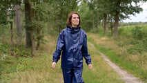 Miss Petra goes for a walk in Farmerrain jacket,  rain dungarees and rubber boots