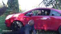 Mistress Cleo smokes and smashes balls with a car Cigarette version