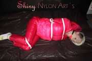 ***COURTNEY***NEW MODELL***being tied and gagged with ropes and a ballgag on a sofa wearing a pink rain pants and a pink doen jacket (Pics)