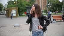 Girl from Moskow street is smoking cork Marlboro