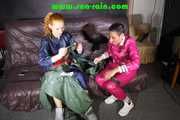 Ronja and Stella destroying shiny nylon rainwear both wearing that stuff (Pics) Part 2