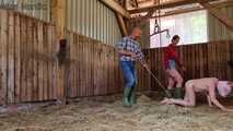 Mock slaughter of our lovingly raised boar in the barn ( role play )